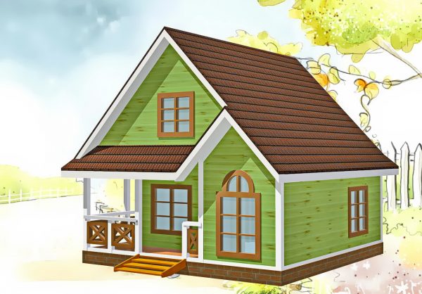 Дизайн фасада дома Сказка с фасадом в зеленом цвете
